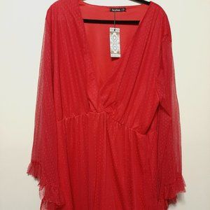 Boohoo Red Dobby Print Dress US 24 UK 28